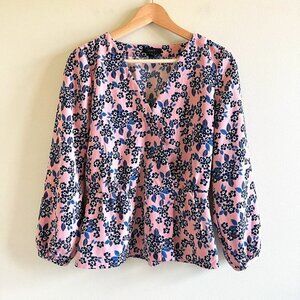 J. Crew Blush‎ Bouquet Drapey Crepe Wrap Blouse Top Womens Size 4 Side Zipper